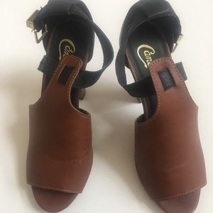 HEELED SANDALS, Brown & Black, Block Heel Sandals